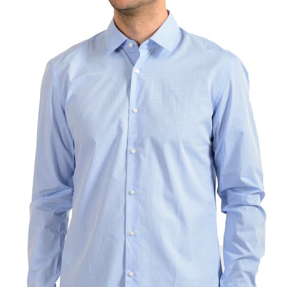 Hugo Boss Shirts Hugo Boss Mens Isko Light Blue Slim Fit Plaid Long